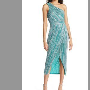 Saylor Metallic Stripe One-Shoulder Dress